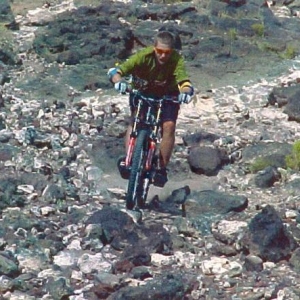 downhillin the volcanoes of albuquerque, nm with no helmet.  i'm smart
fall 2001