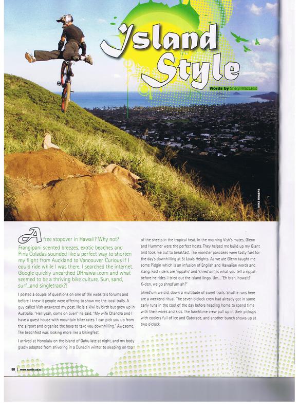 Island Style by Sheryl Macleod pg1
4 page write up on Mtbing Hawaii for New Zealand Mtb mag